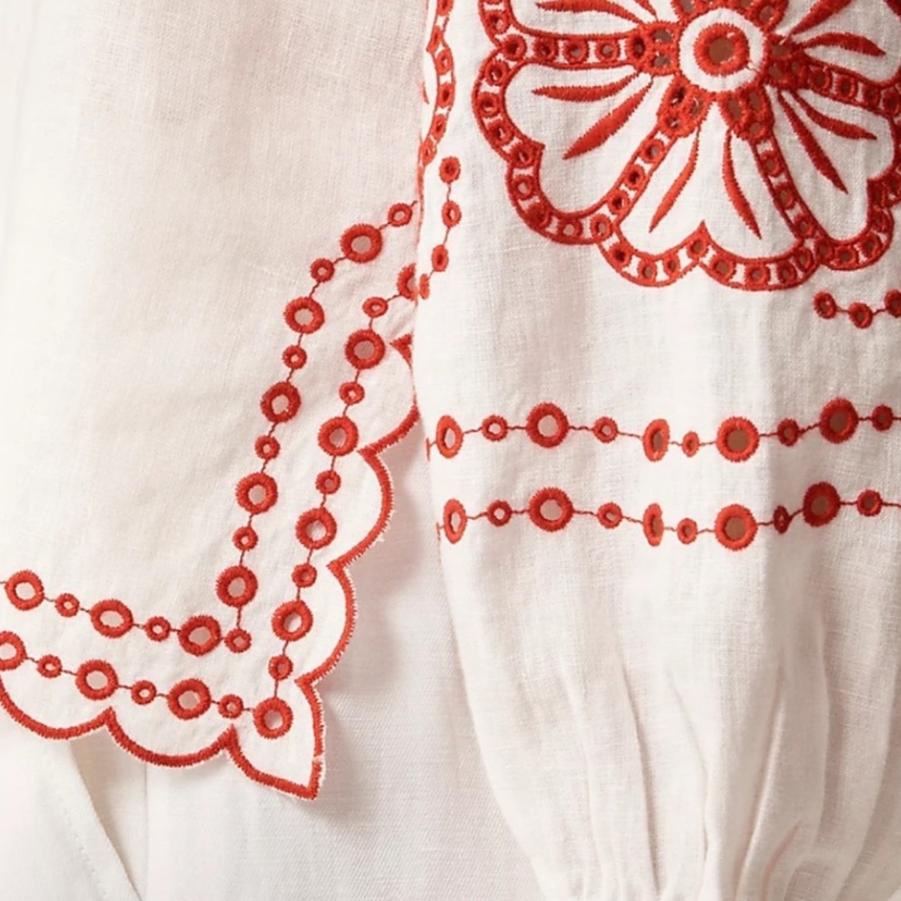 J. Crew White Linen Blouse with Red Embroidery - Picture 2 of 5